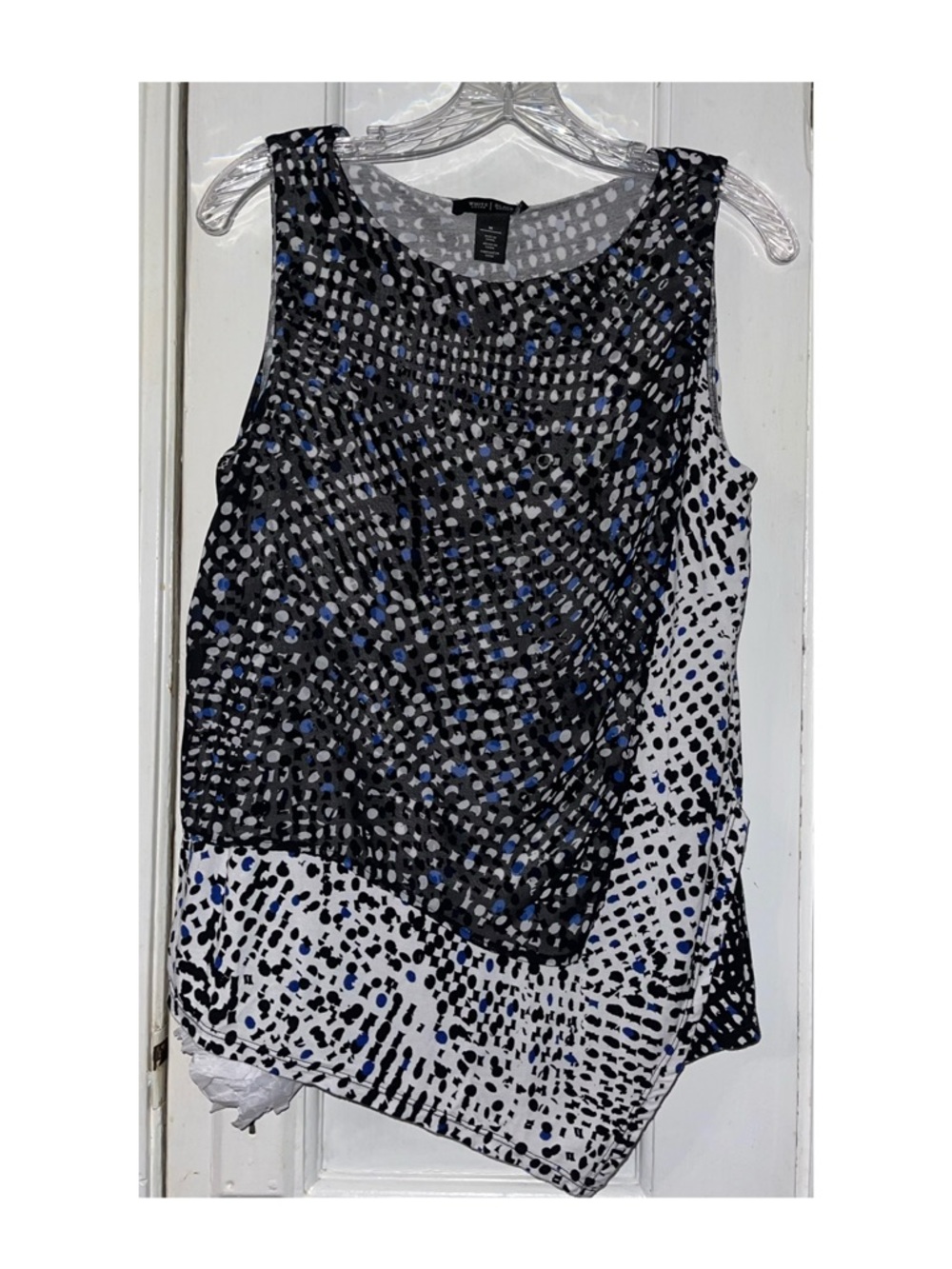 White House Black Market Black, White & Blue Layered Dot Print Sleeveless Top
